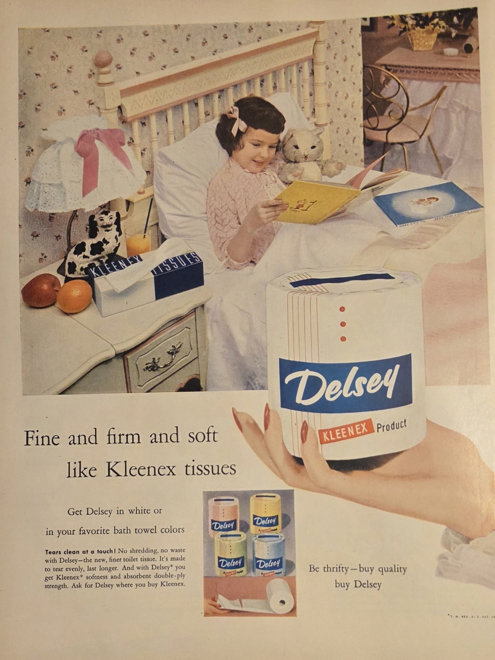 Vintage 1954 Delsey Toilet Tissue Fine Firm & Soft ad